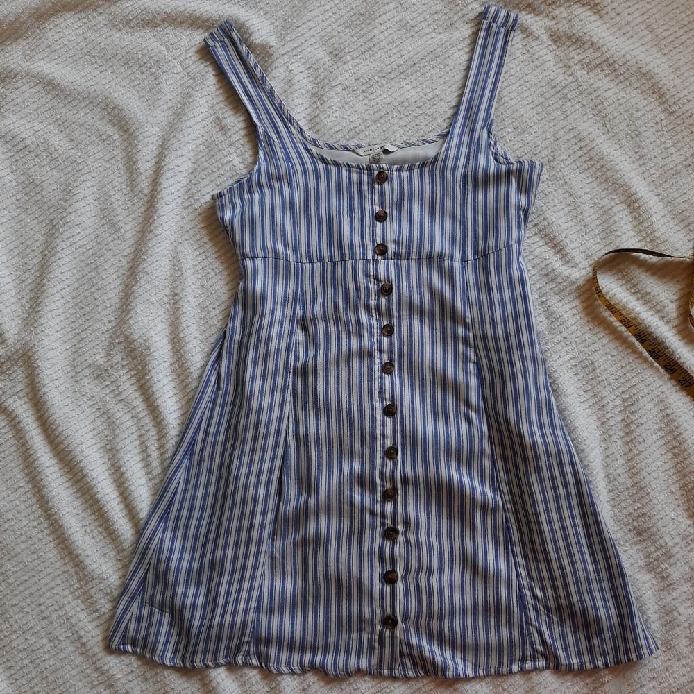 American Eagle Striped lined Mini Dress Sleeveless White Blue Small Casual NWT